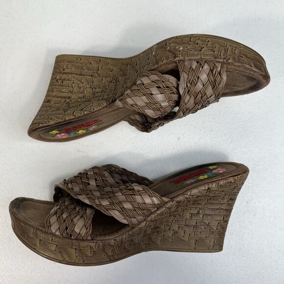 Bongo 7.5 Sandals Vintage 90’s Y2K 3" Wedge Heels Platform Woven Brown Shoes - Picture 2 of 12